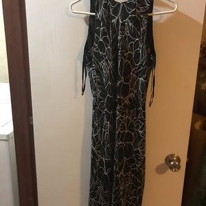 Long black silky material black dress